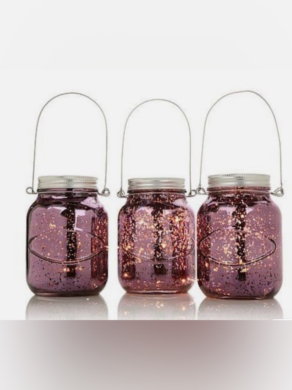 Winter Lane Purple Glass Mason Jar Lanterns - Set of 3